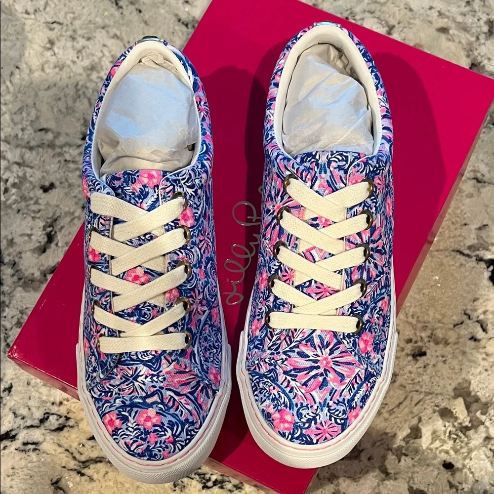 Lilly Pulitzer Pink and Blue Patterned Sneakers - Picture 3 of 5